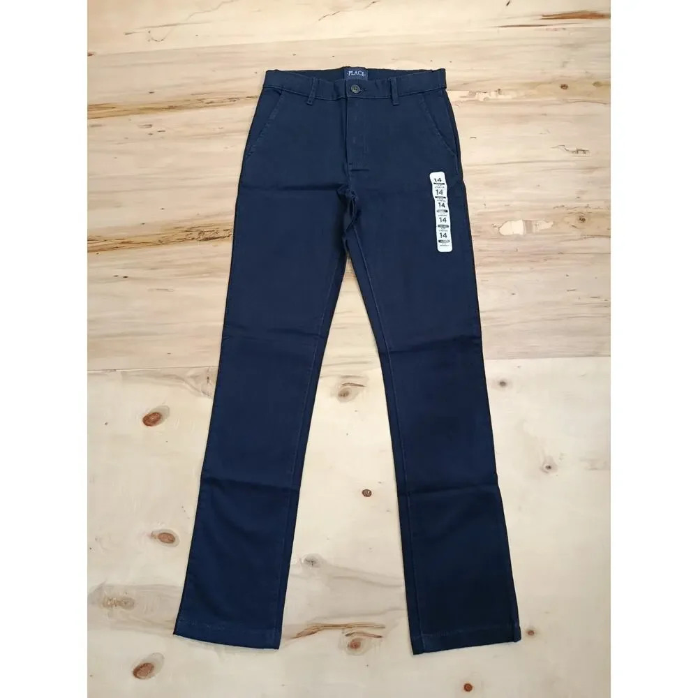 The Children's Place Boys Skinny Slim Stretch Navy Blue Chino Pants - Size 14